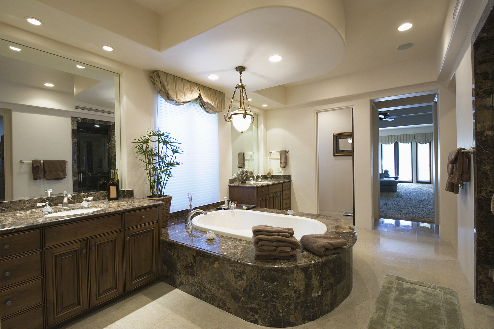 View of a modern and spacious bathroom at home